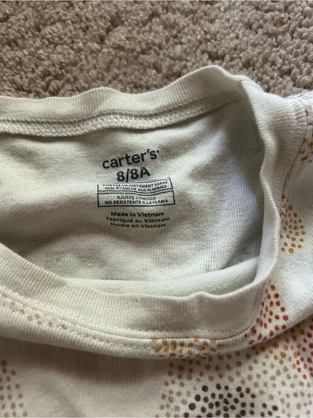 carter’s kids size 8 turkey trot long pajama set